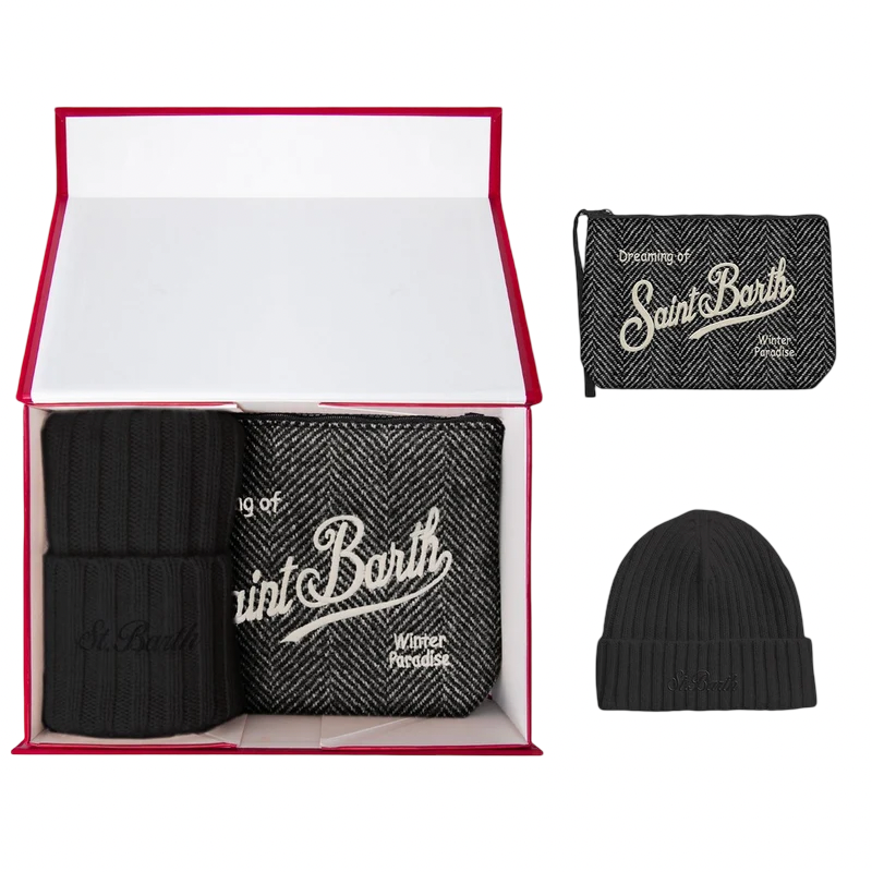 MC2 SAINT BARTH - Christmas Box Cappellino Nero e Pochette Spigata