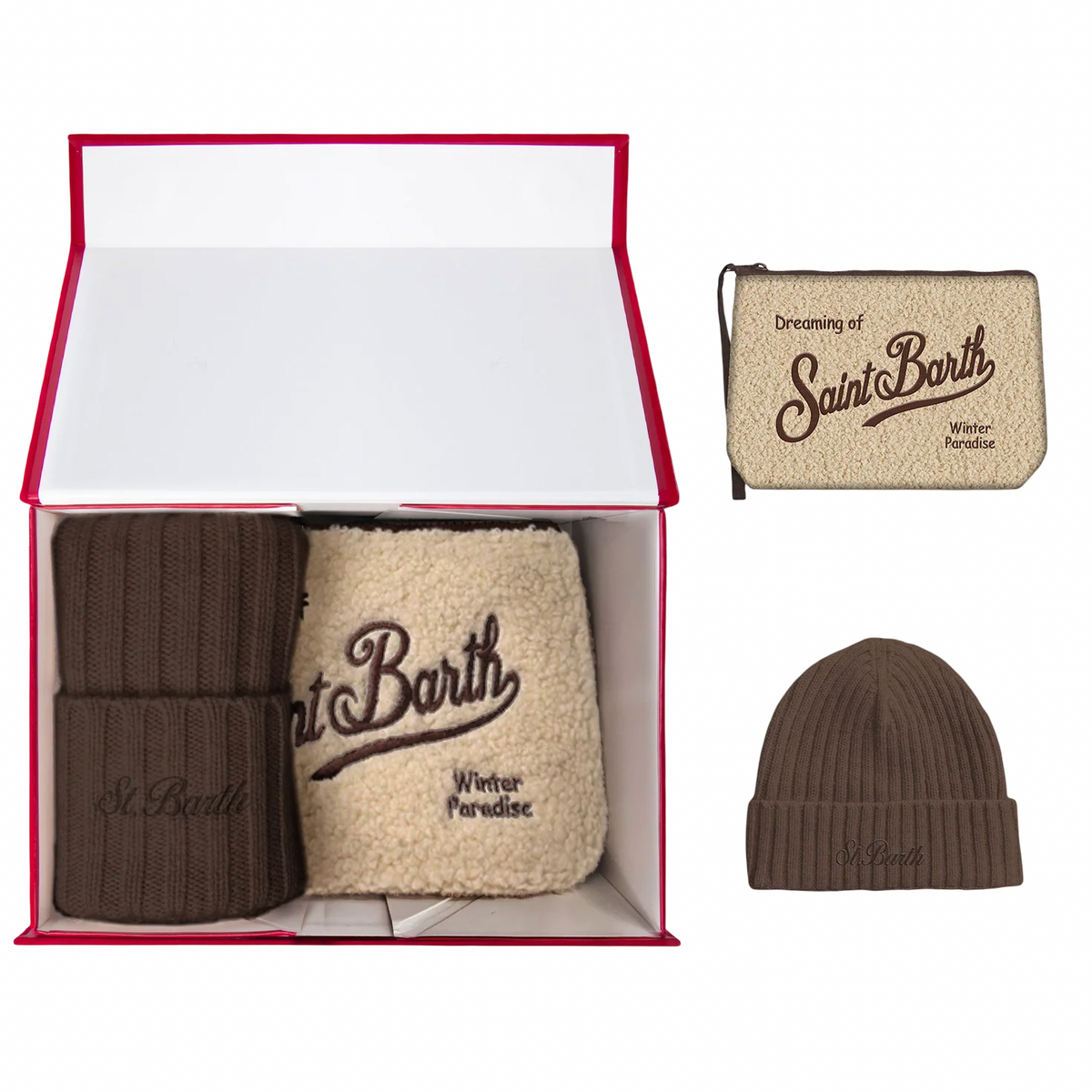 MC2 SAINT BARTH - Christmas Box Cappellino Marrone e Pochette Teddy