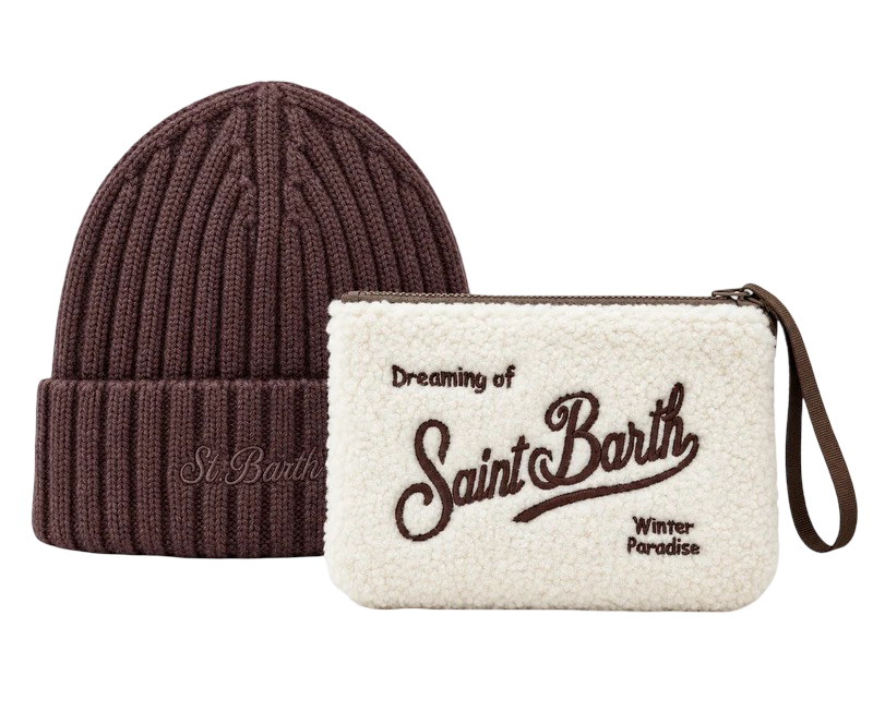 MC2 SAINT BARTH - Christmas Box Cappellino Marrone e Pochette Teddy