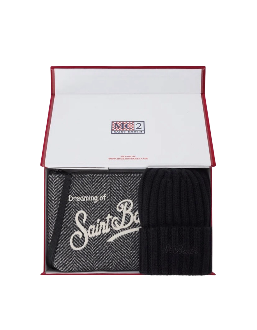 MC2 SAINT BARTH - Christmas Box Cappellino Nero e Pochette Spigata
