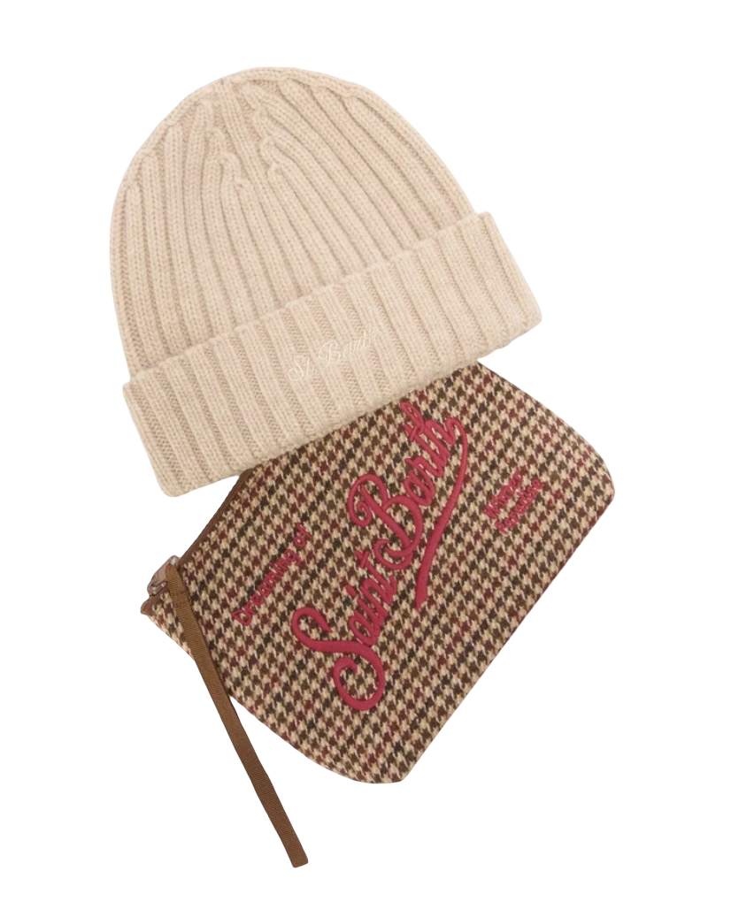MC2 SAINT BARTH - Christmas Box Cappellino Beige e Pochette Pied de Poule