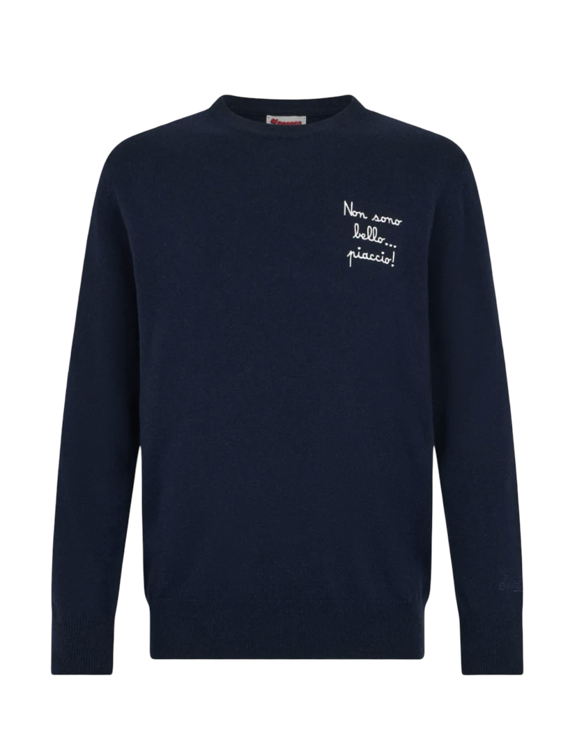MC2 SAINT BARTH - Maglione Blu Heron Light con ricamo Non Sono Bello..Piaccio!