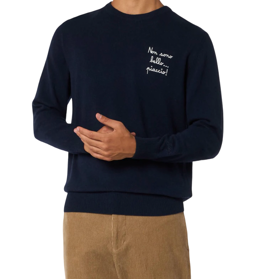 MC2 SAINT BARTH - Maglione Blu Heron Light con ricamo Non Sono Bello..Piaccio!