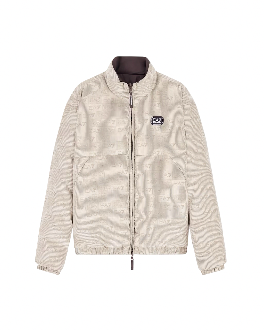 EA7 - Piumino Bomber Reversibile in Velluto Beige e Marrone
