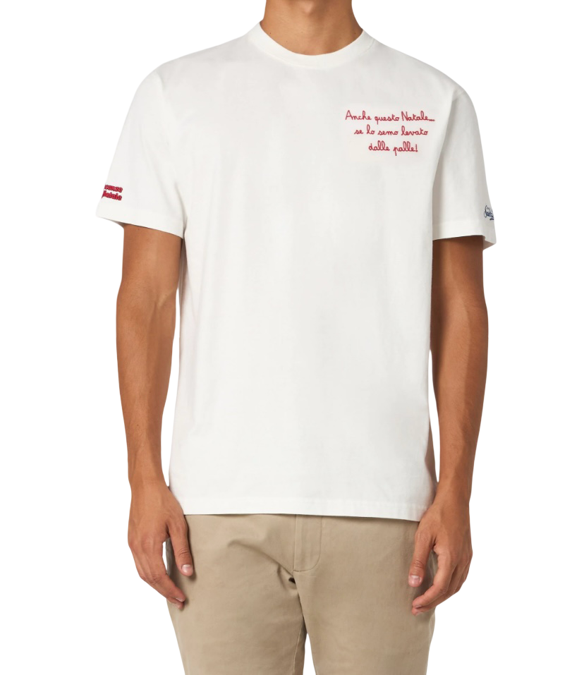 MC2 SAINT BARTH - T-shirt Bianca Arnott con Ricamo Anche Questo Natale