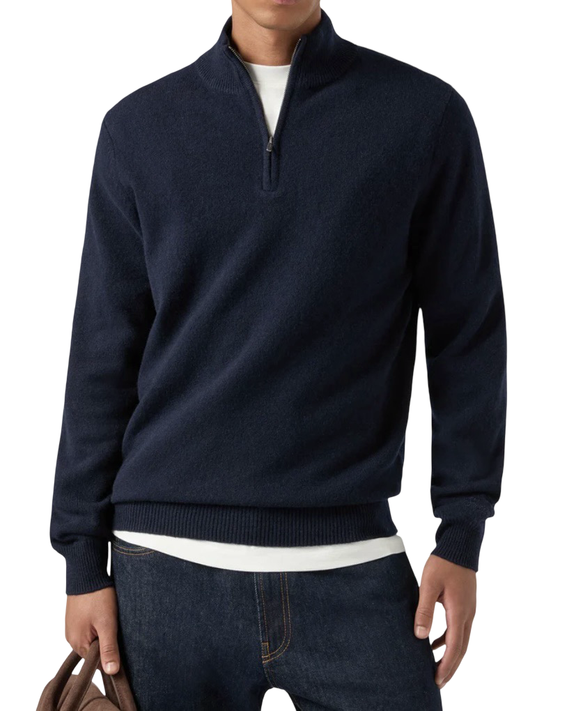 MC2 SAINT BARTH - Maglione Mezza Zip Blu Jermyn Contrast Lambswool