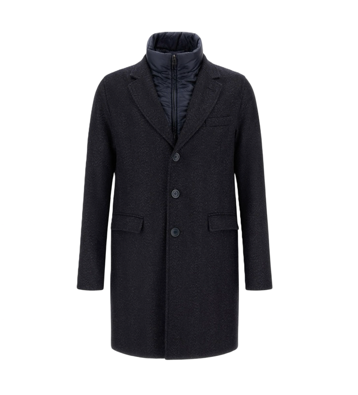 HERNO - Cappotto Blu Spigato con pettorina rimovibile