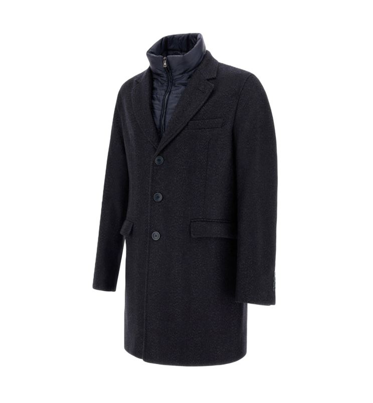 HERNO - Cappotto Blu Spigato con pettorina rimovibile