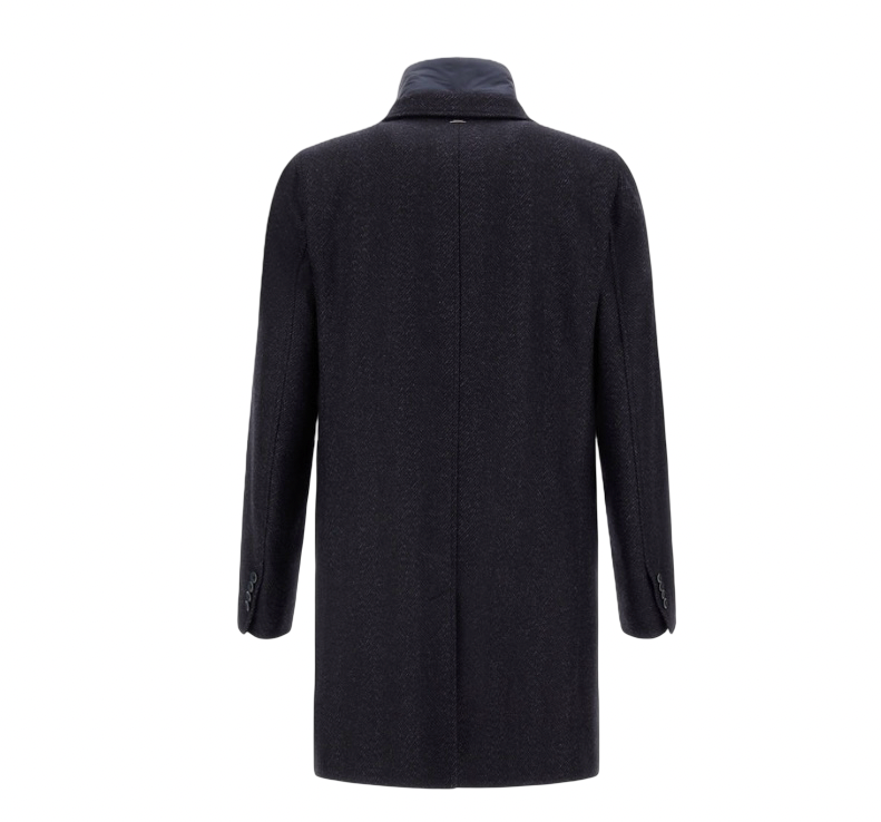 HERNO - Cappotto Blu Spigato con pettorina rimovibile