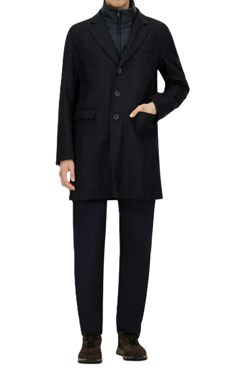 HERNO - Cappotto Blu Spigato con pettorina rimovibile
