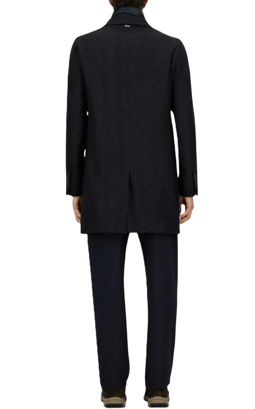 HERNO - Cappotto Blu Spigato con pettorina rimovibile