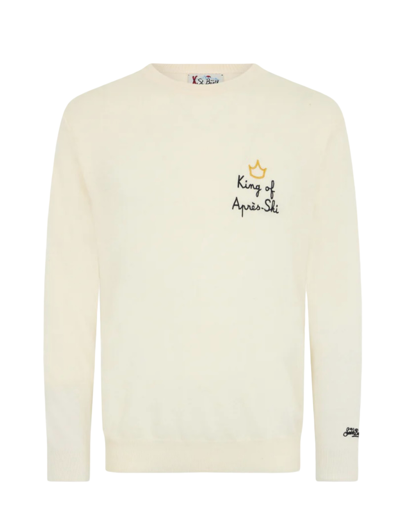 MC2 SAINT BARTH - Maglione Bianco con Ricamo King Of Après Ski