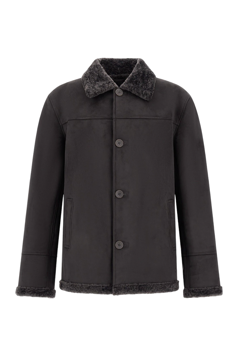 HERNO - Giacca Montone Grigio Antracite Effetto Suede