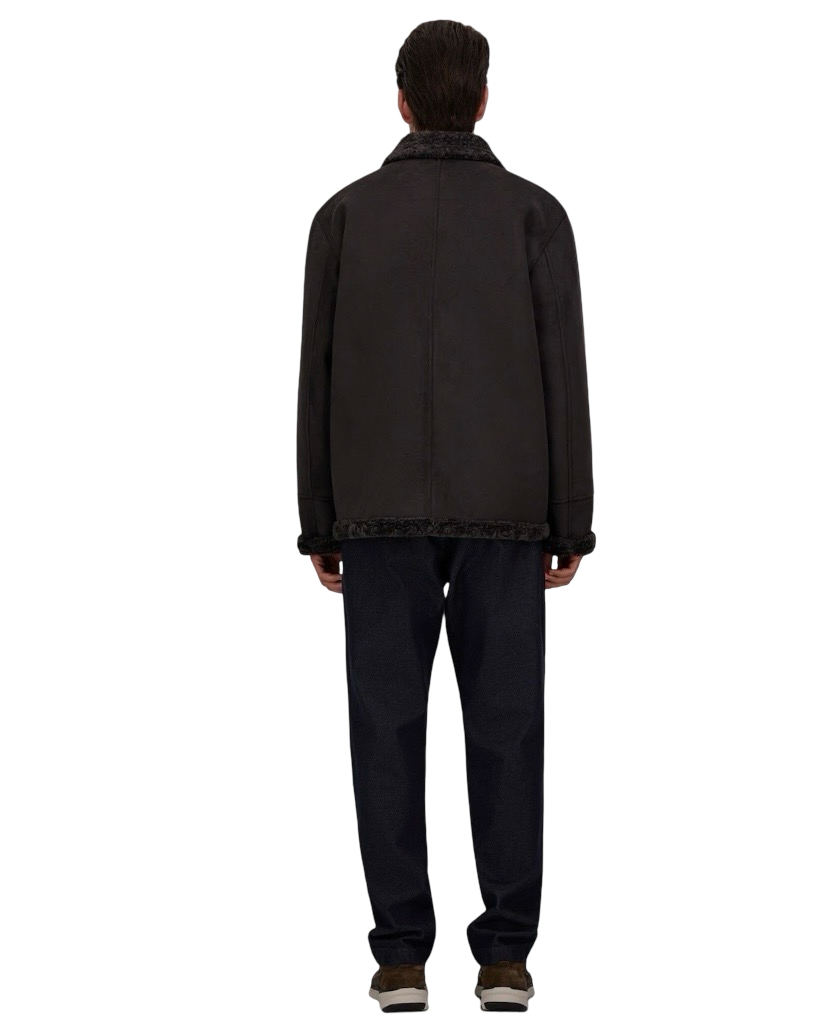 HERNO - Giacca Montone Grigio Antracite Effetto Suede