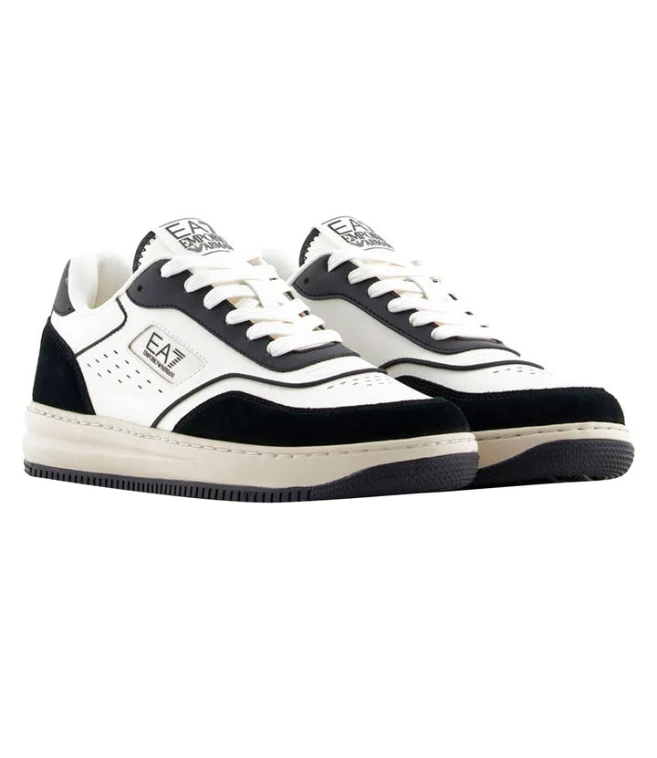 EA7 - Sneakers Bianche e Nere con inserti in Pelle