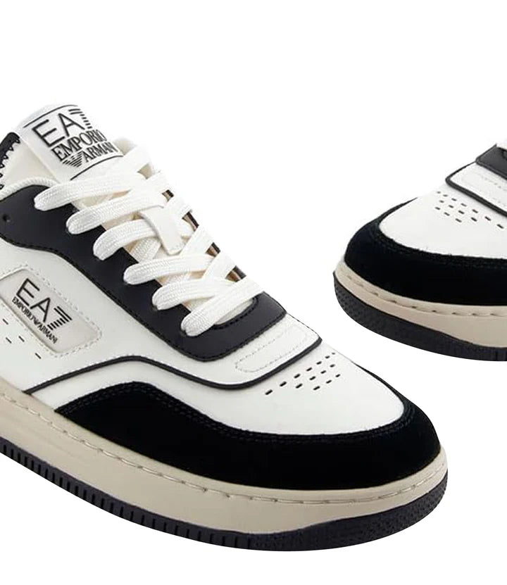 EA7 - Sneakers Bianche e Nere con inserti in Pelle