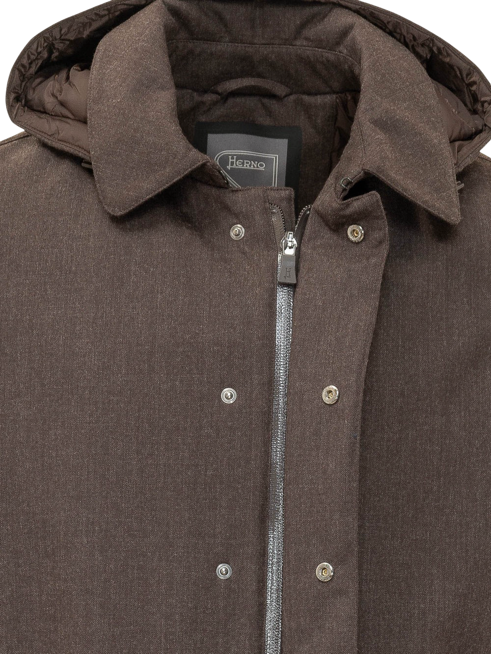 HERNO - Parka Marrone in Flanella con Membrana Impermeabile