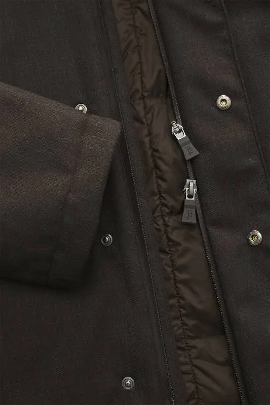 HERNO - Parka Marrone in Flanella con Membrana Impermeabile