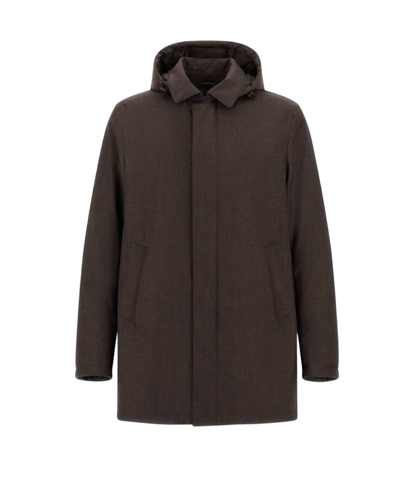 HERNO - Parka Marrone in Flanella con Membrana Impermeabile
