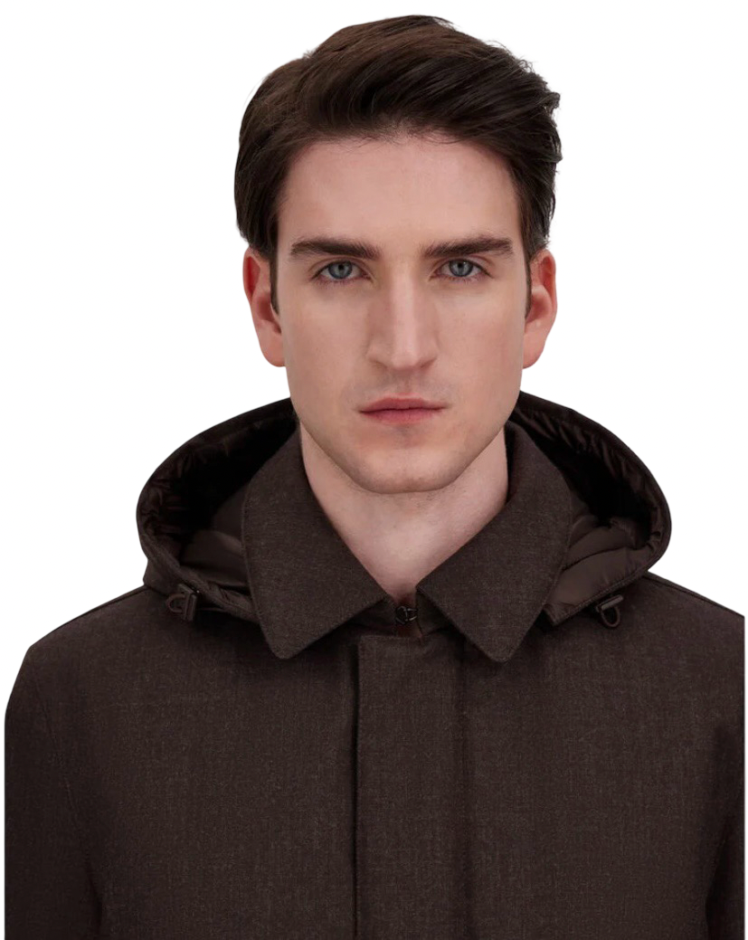 HERNO - Parka Marrone in Flanella con Membrana Impermeabile