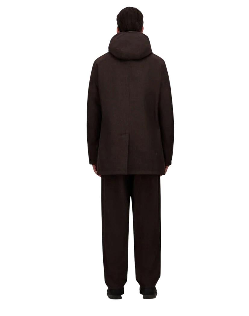 HERNO - Parka Marrone in Flanella con Membrana Impermeabile