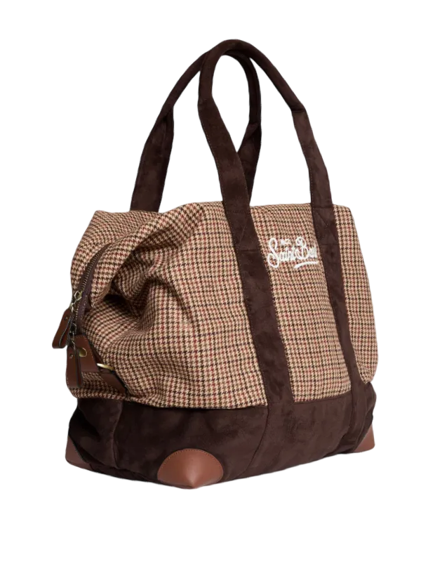 MC2 SAINT BARTH - Borsone Travel Bag in Lana Pied De Poule Soft Marrone
