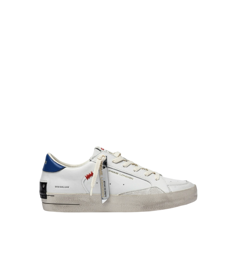 CRIME LONDON - Sneakers Bianche SK8 Deluxe con talloncino Blu