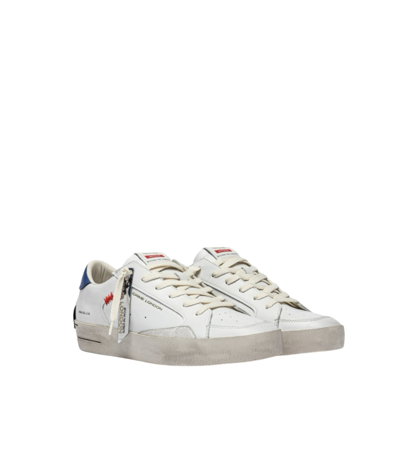 CRIME LONDON - Sneakers Bianche SK8 Deluxe con talloncino Blu
