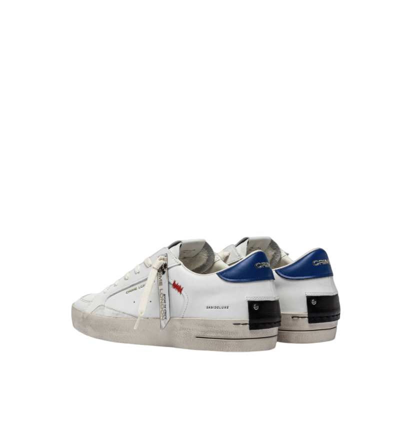 CRIME LONDON - Sneakers Bianche SK8 Deluxe con talloncino Blu