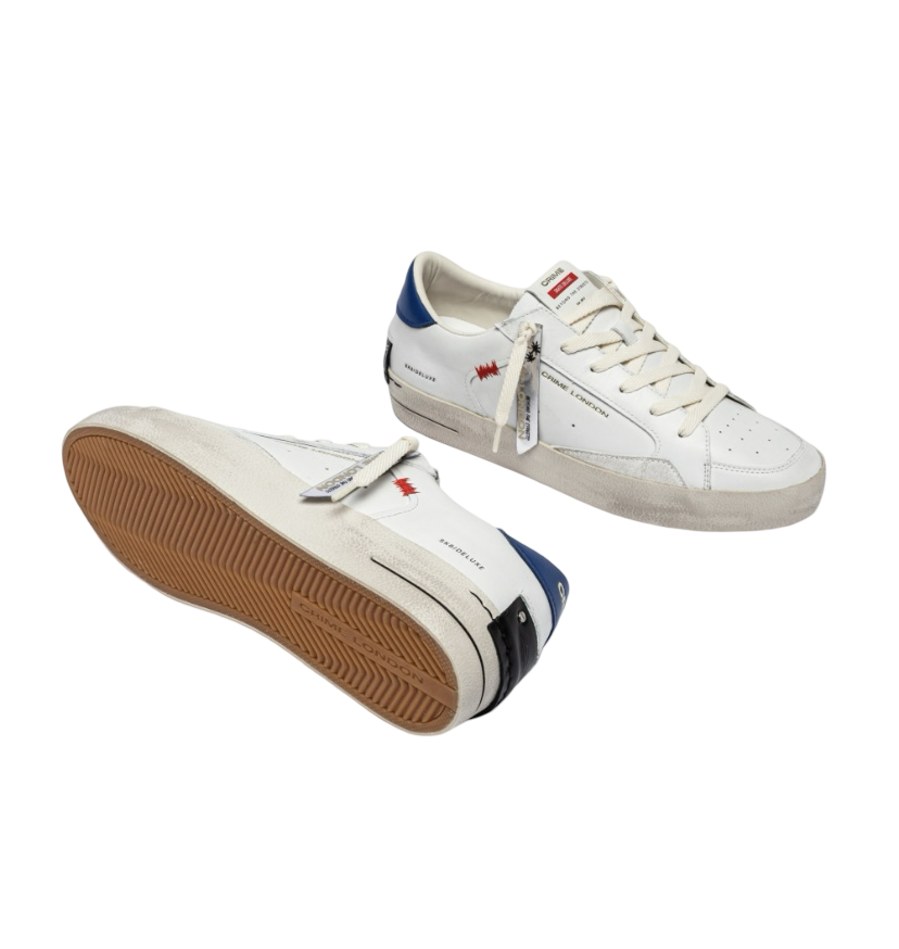 CRIME LONDON - Sneakers Bianche SK8 Deluxe con talloncino Blu