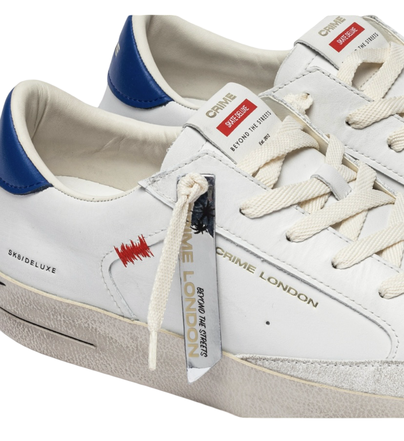 CRIME LONDON - Sneakers Bianche SK8 Deluxe con talloncino Blu