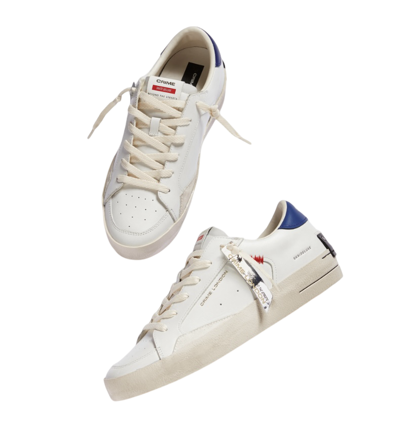 CRIME LONDON - Sneakers Bianche SK8 Deluxe con talloncino Blu