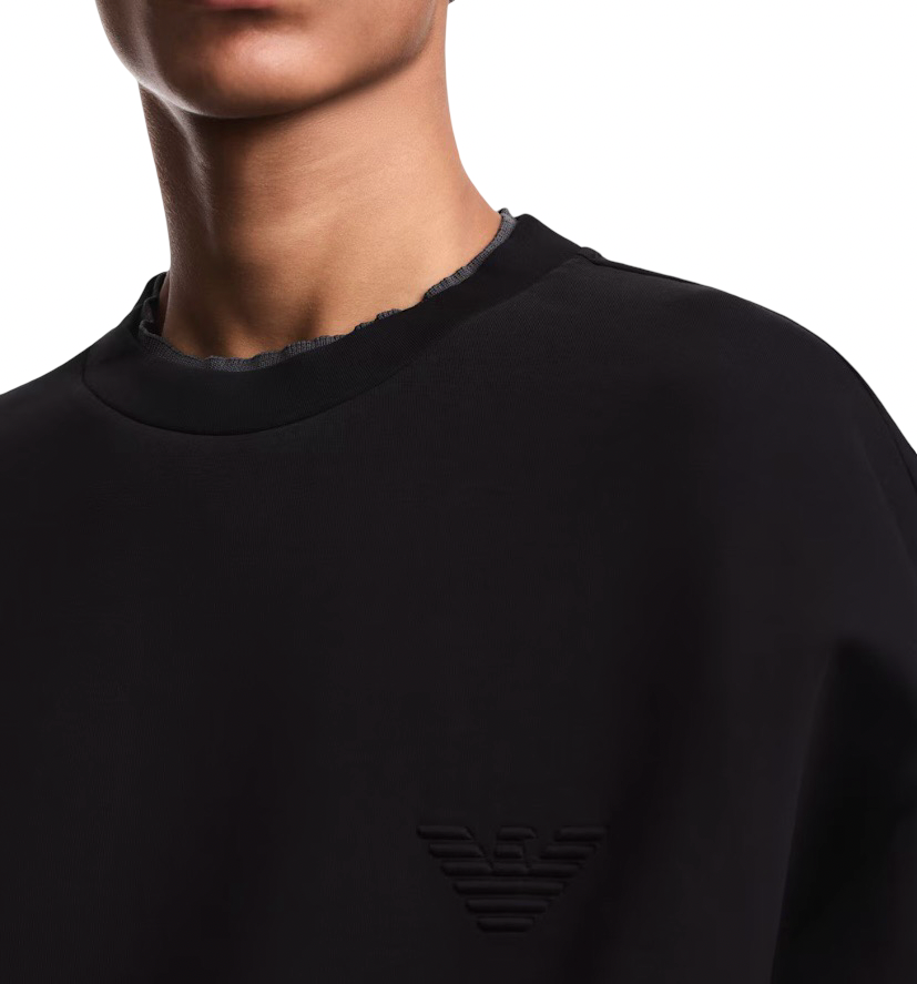 EMPORIO ARMANI - Felpa Nera Over in Double Jersey con Ricamo Aquila
