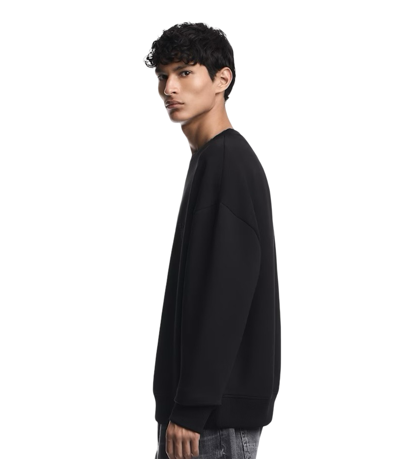 EMPORIO ARMANI - Felpa Nera Over in Double Jersey con Ricamo Aquila