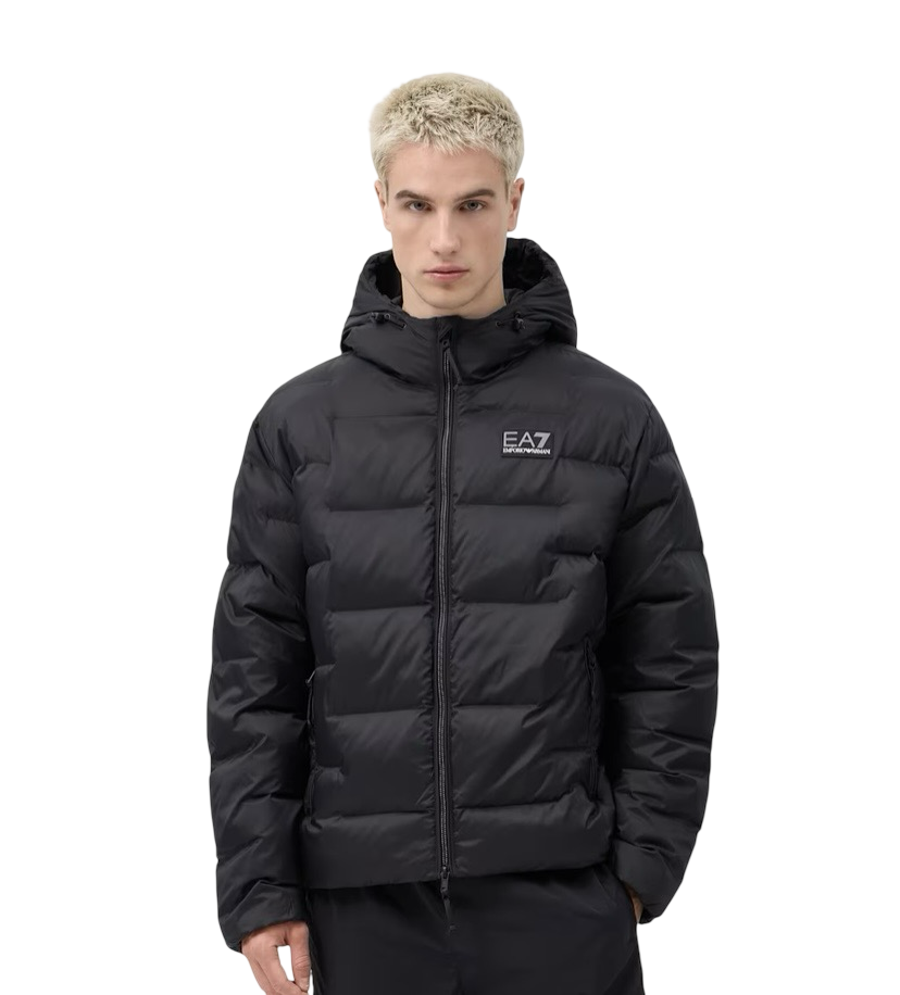 EA7 - Piumino Nero con Logo sul Retro