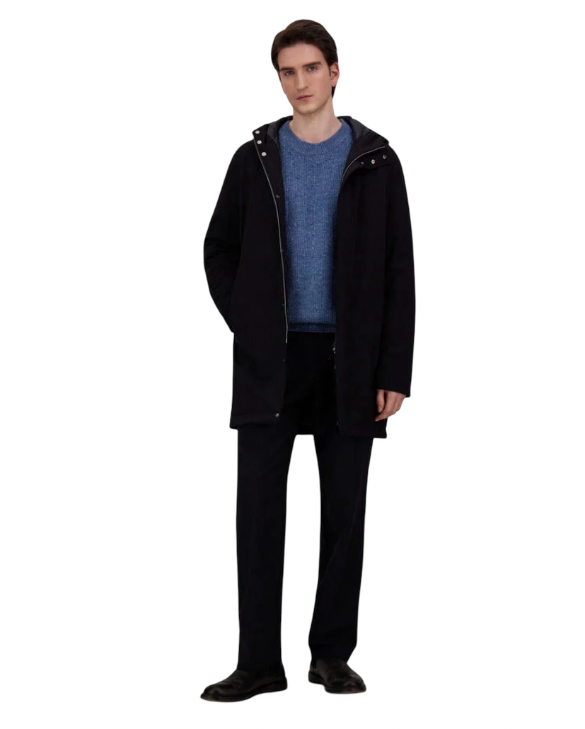 HERNO - Parka Blu in Twill Stretch