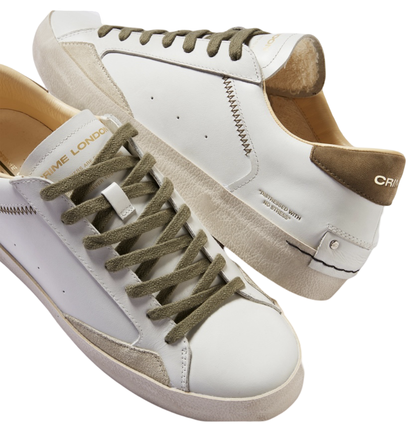CRIME LONDON - Sneakers Bianche e Verde Militare Distressed