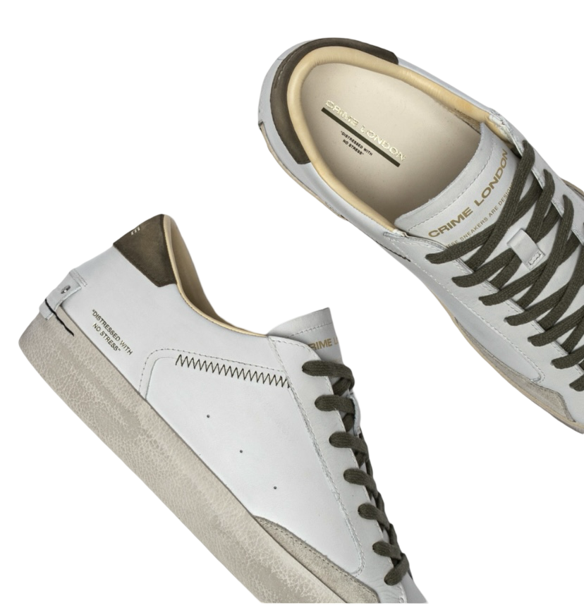 CRIME LONDON - Sneakers Bianche e Verde Militare Distressed