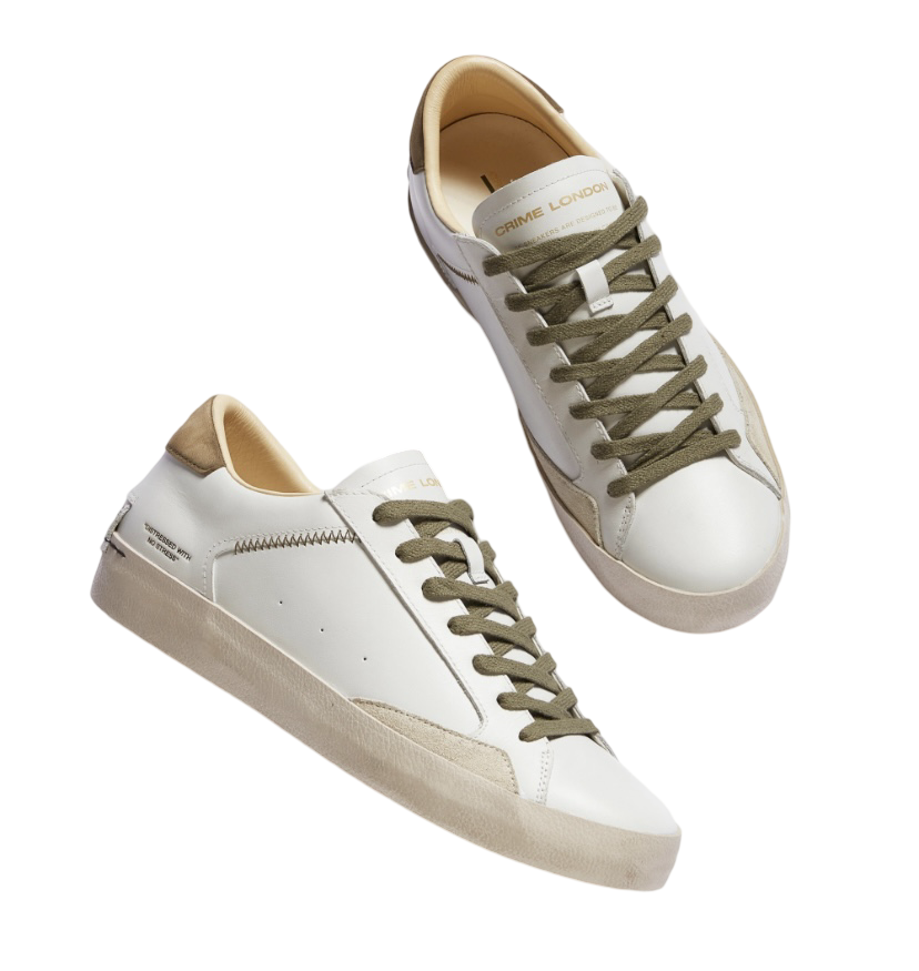CRIME LONDON - Sneakers Bianche e Verde Militare Distressed