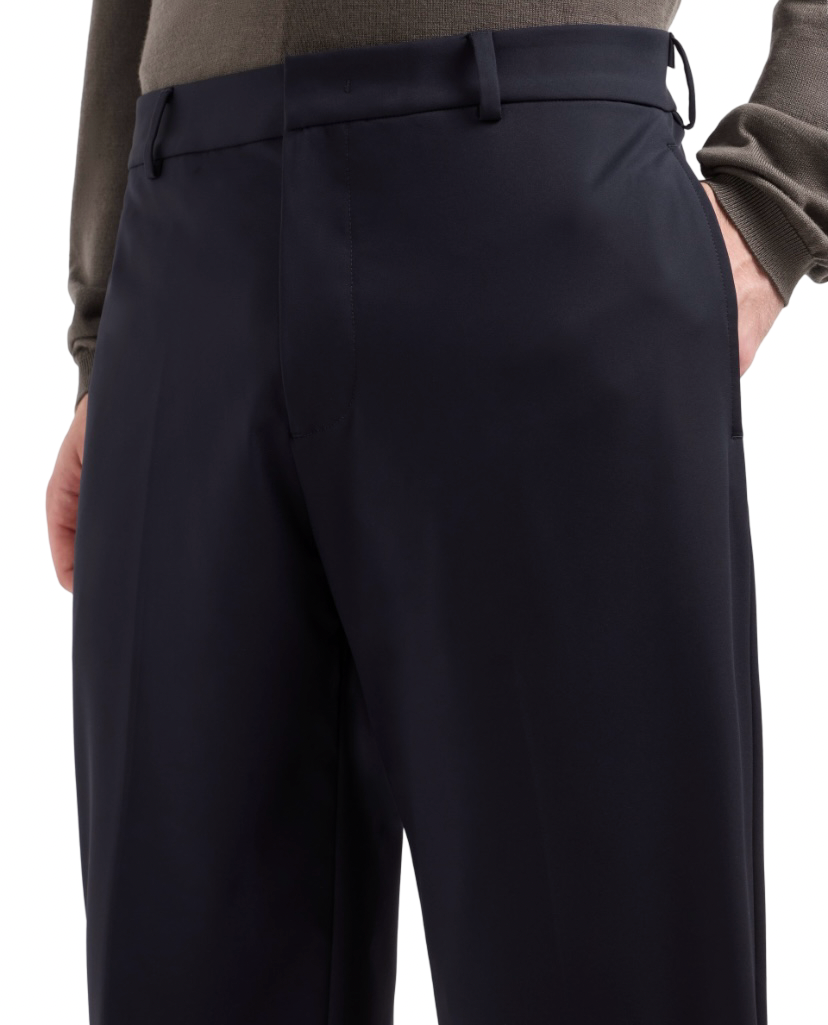 EMPORIO ARMANI - Pantaloni Blu Navy in Nylon Stretch Travel Essential