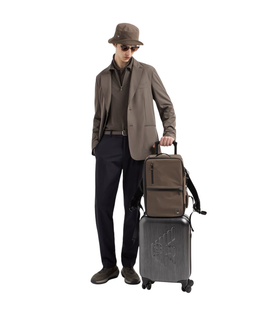 EMPORIO ARMANI - Pantaloni Blu Navy in Nylon Stretch Travel Essential