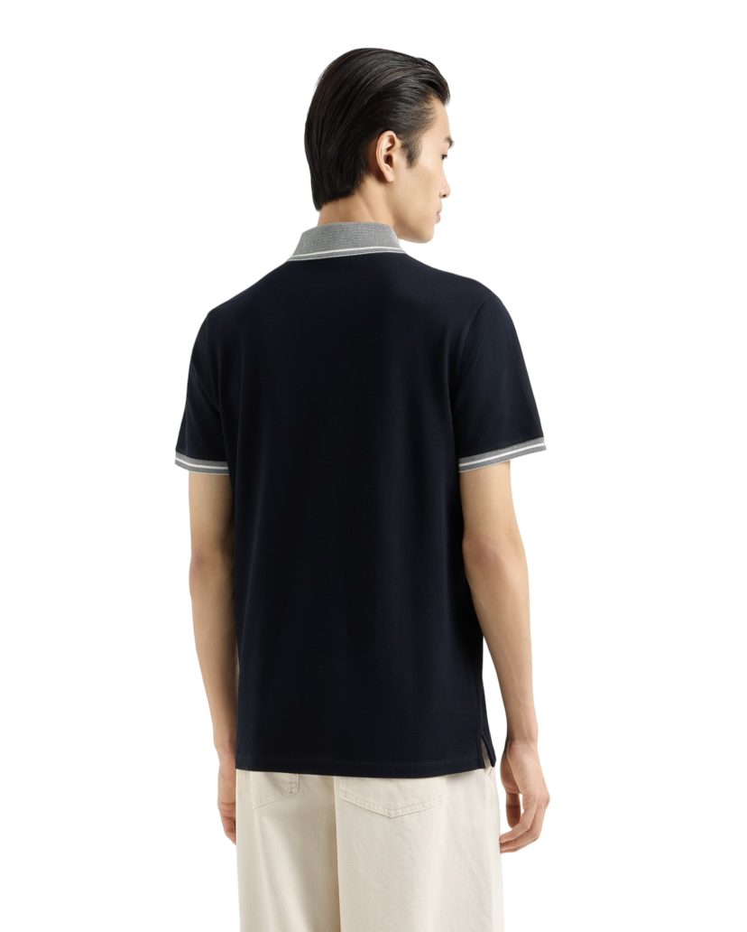 EMPORIO ARMANI - Polo Blu Navy in Piquet con Collo Profilato