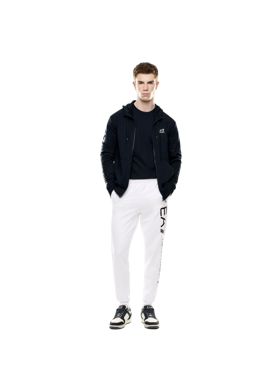 EA7 - Pantalone Jogger Bianco con Logo Nero
