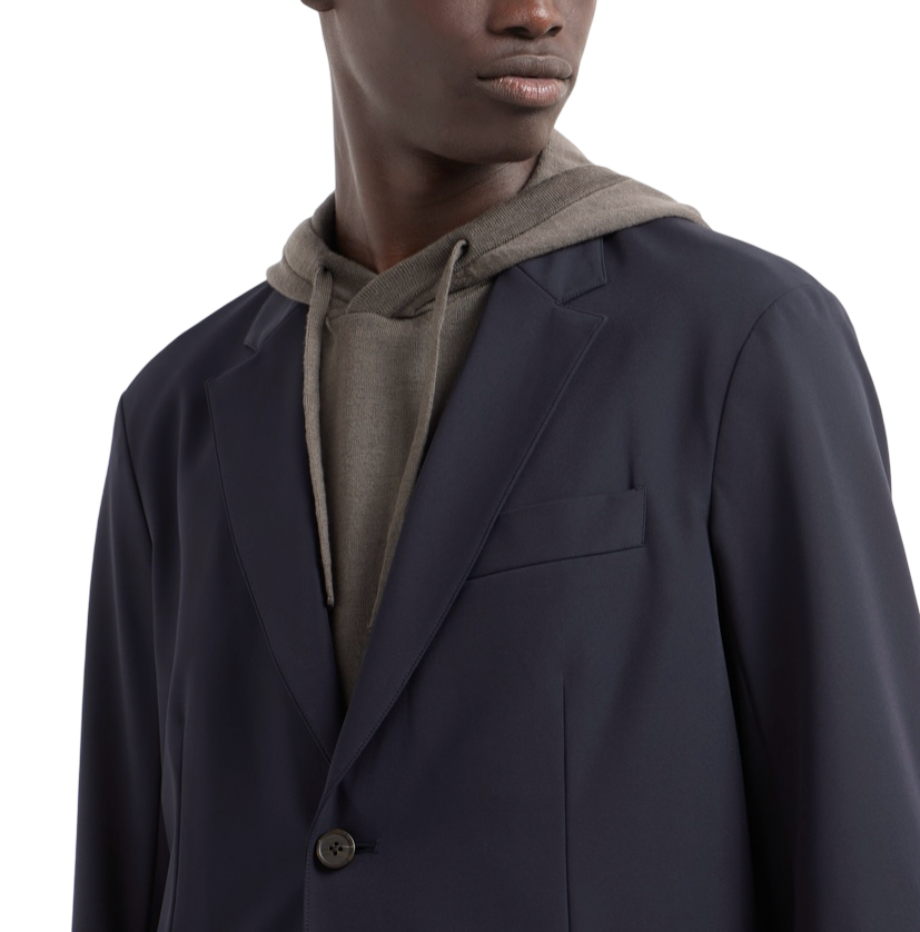 EMPORIO ARMANI - Blazer Monopetto Blu Navy in Nylon Stretch Travel Essential