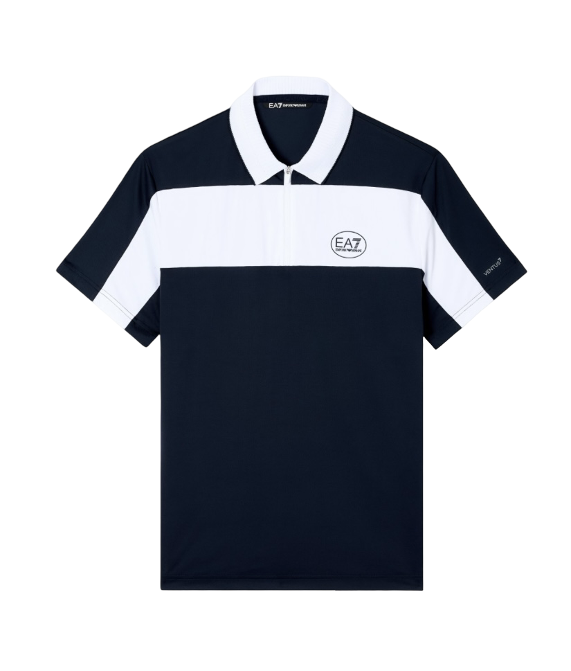 EA7 - Polo Blu e Bianca Tennis Pro in Tessuto Tecnico Ventus7