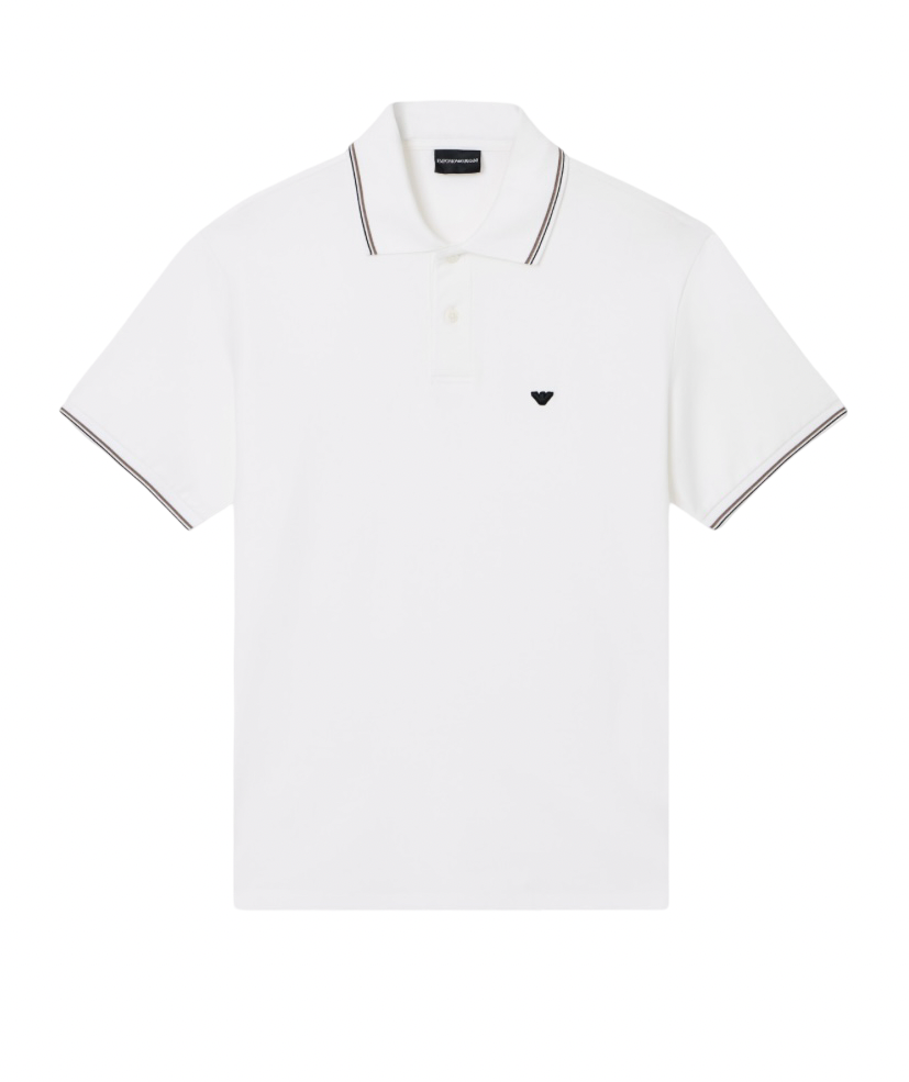 EMPORIO ARMANI - Polo Bianca in Piquet Stretch con Micro Eagle