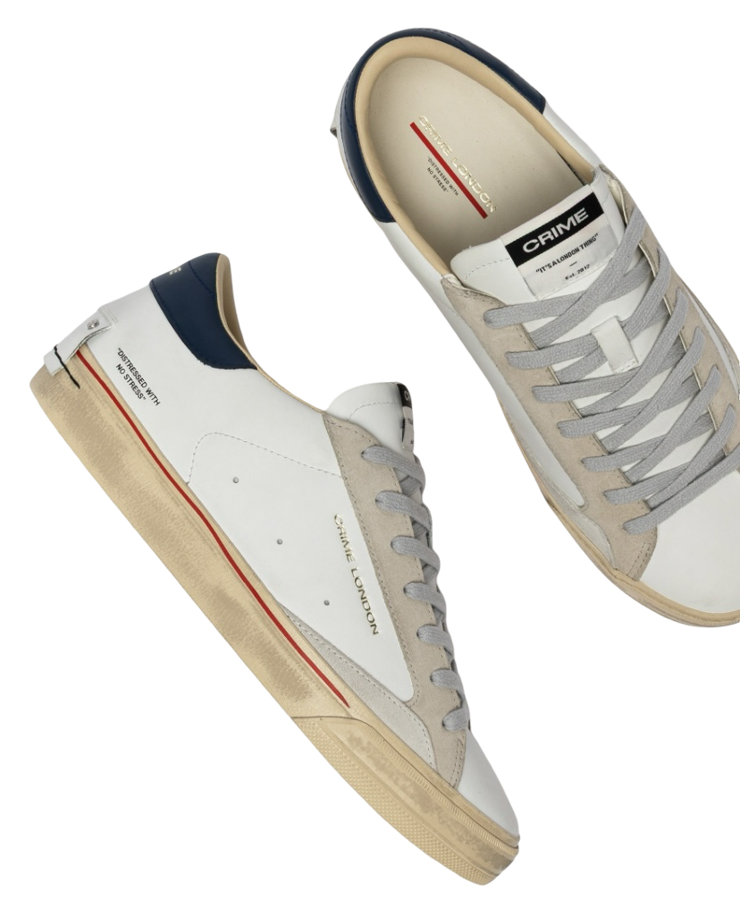 CRIME LONDON - Sneakers Distressed Bianche e Oxford Blu