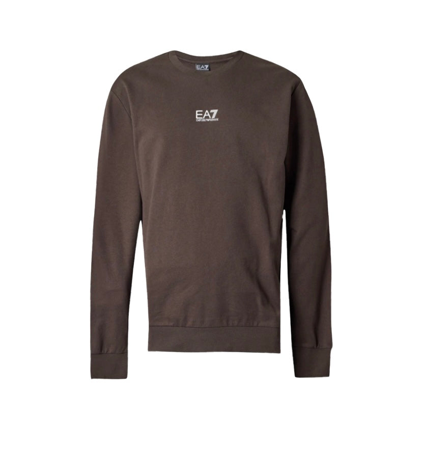 EA7 - Felpa Marrone Girocollo con Logo piccolo sul petto Core Identity