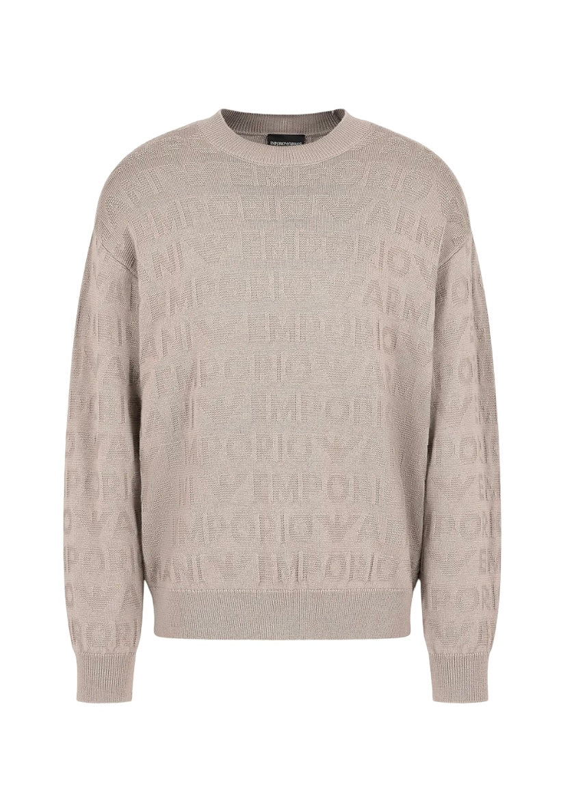 EMPORIO ARMANI - Maglione Beige con instarsio logo lettering