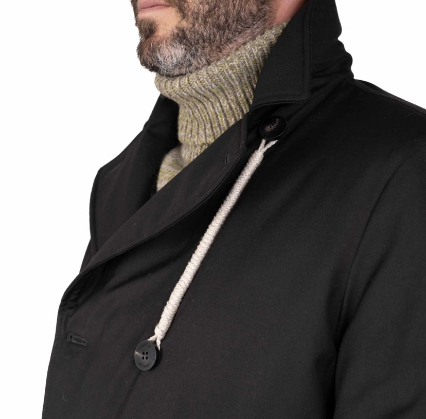 CAMPLIN - Cappotto Corto Doppiopetto Nero in tessuto Impermeabile